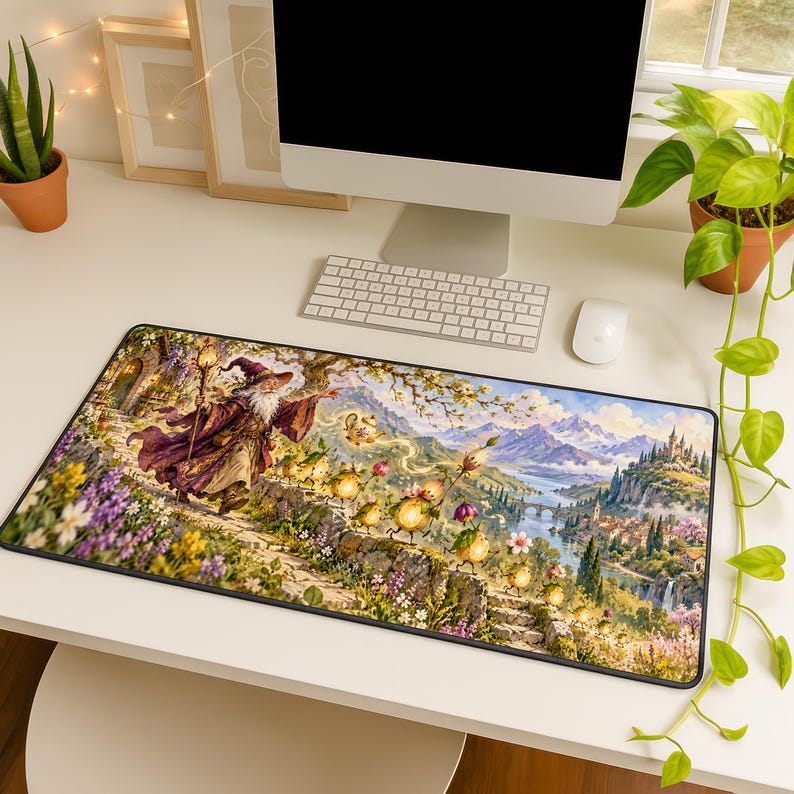 Wizard Walking Teapot Meadow Desk Mat Mouse Pad With Whimsical Tea ...