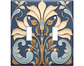 Art Nouveau Light Switch Cover, Blue Gold Floral Switch Plate, Elegant Vintage Wall Plate, Luxury Home Decor
