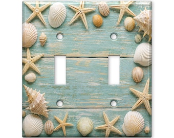 Coastal Seashell Switch Plate Cover, Beach House Light Switch Cover, Starfish Wall Plate, Nautical Coastal Home Decor