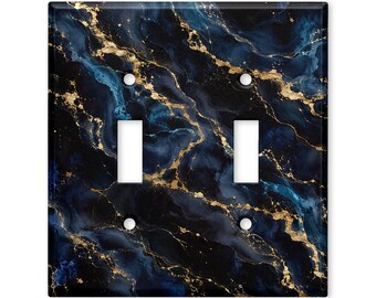 Navy Blue Marble Light Switch Cover, Black Gold Marble Switch Plate, Luxury Stone Wall Plate, Modern Elegant Home Decor