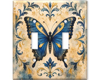 Blue Butterfly Light Switch Cover, Vintage Butterfly Switch Plate, Cottagecore Botanical Wall Plate, Nature Home Decor