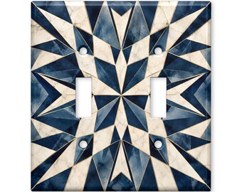 Geometric Starburst Light Switch Cover, Blue Art Deco Switch Plate, Modern Abstract Wall Plate, Navy Gold Home Decor
