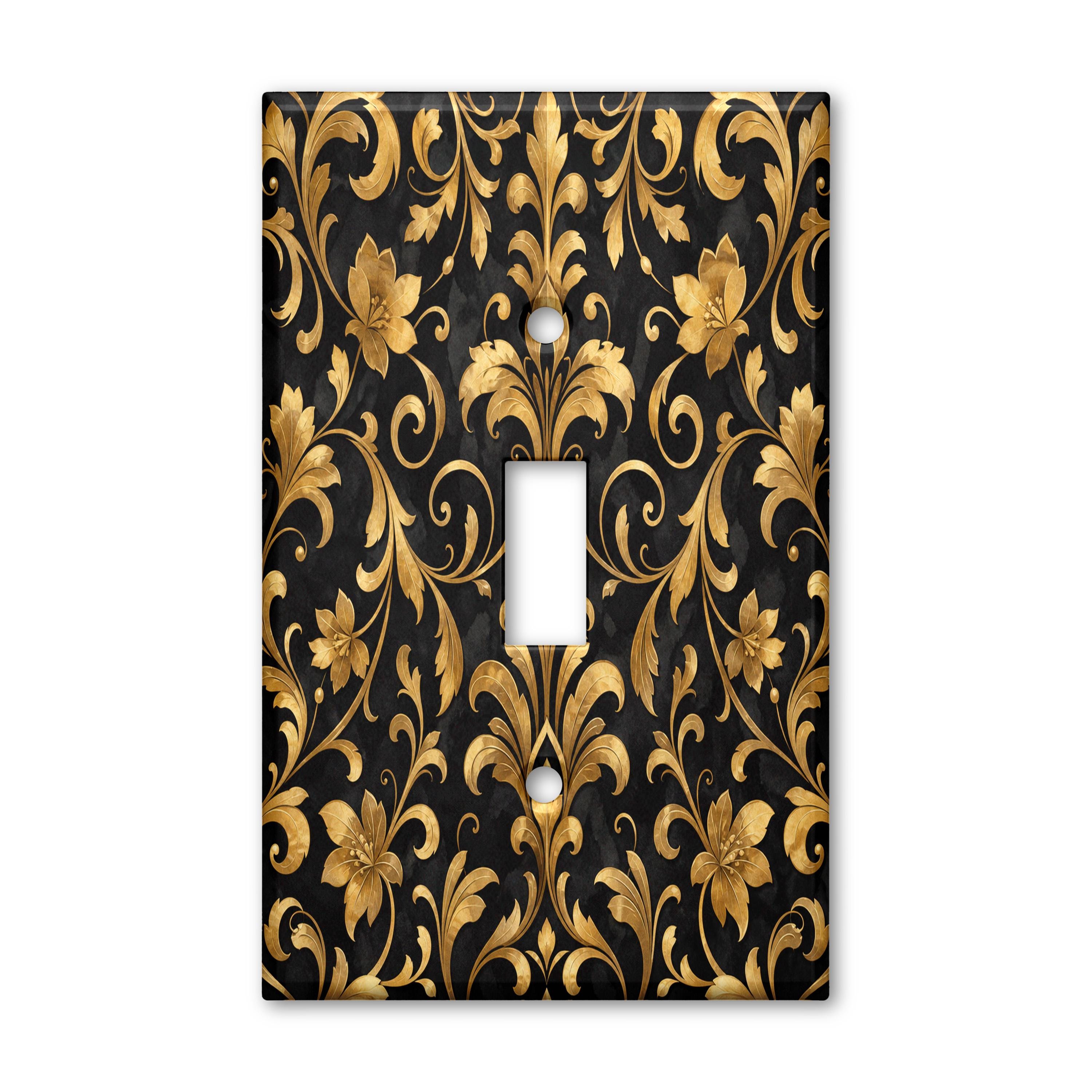 Black Gold Floral Damask Light Switch Plate Cover Ornate Toggle Outlet GFCI Wall