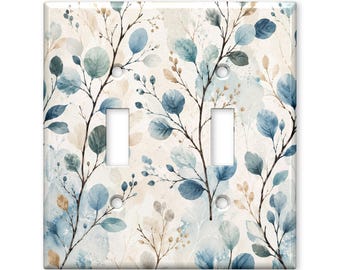 Blue Botanical Leaf Light Switch Cover, Watercolor Eucalyptus Switch Plate Cover, Minimalist Nature Wall Plate, Cottage Decor
