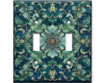 Teal Floral Light Switch Cover, Vintage Botanical Switch Plate, Elegant Blue Green Wall Plate, Cottage Home Decor