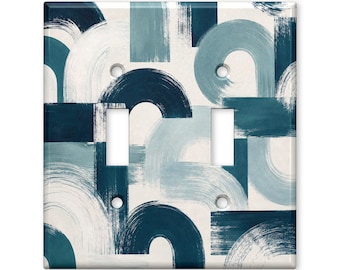 Teal Abstract Geometric Switch Plate Cover, Modern Brushstroke Light Switch Cover, Minimalist Wall Plate, Contemporary Home Decor
