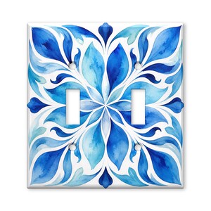 Mediterranean Watercolor Floral Light Switch Cover, Botanical Tile Wall Plate, Coastal Cottage Decor, Double Toggle Switchplate