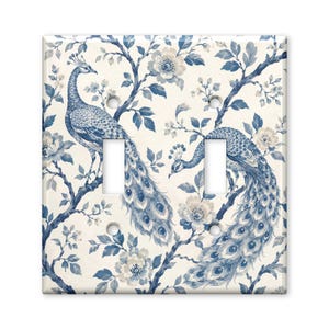 Chinoiserie Peacock Light Switch Cover, Vintage Botanical Bird Wall Plate, Elegant Cottage Decor, Double Toggle Switchplate