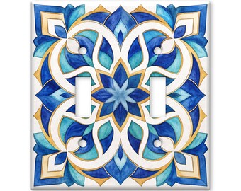 Mediterranean Mosaic Light Switch Cover Plate, Geometric Tile Wall Switch Cover, Decorative Ceramic Style Home Decor