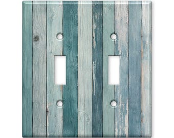 Blue Rustic Wood Switch Plate Cover, Coastal Farmhouse Light Switch Cover, Weathered Wood Wall Plate, Beach Cottage Decor