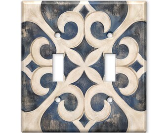 Blue Mediterranean Tile Light Switch Cover, Vintage Geometric Switch Plate Cover, Spanish Mosaic Wall Plate, Farmhouse Decor