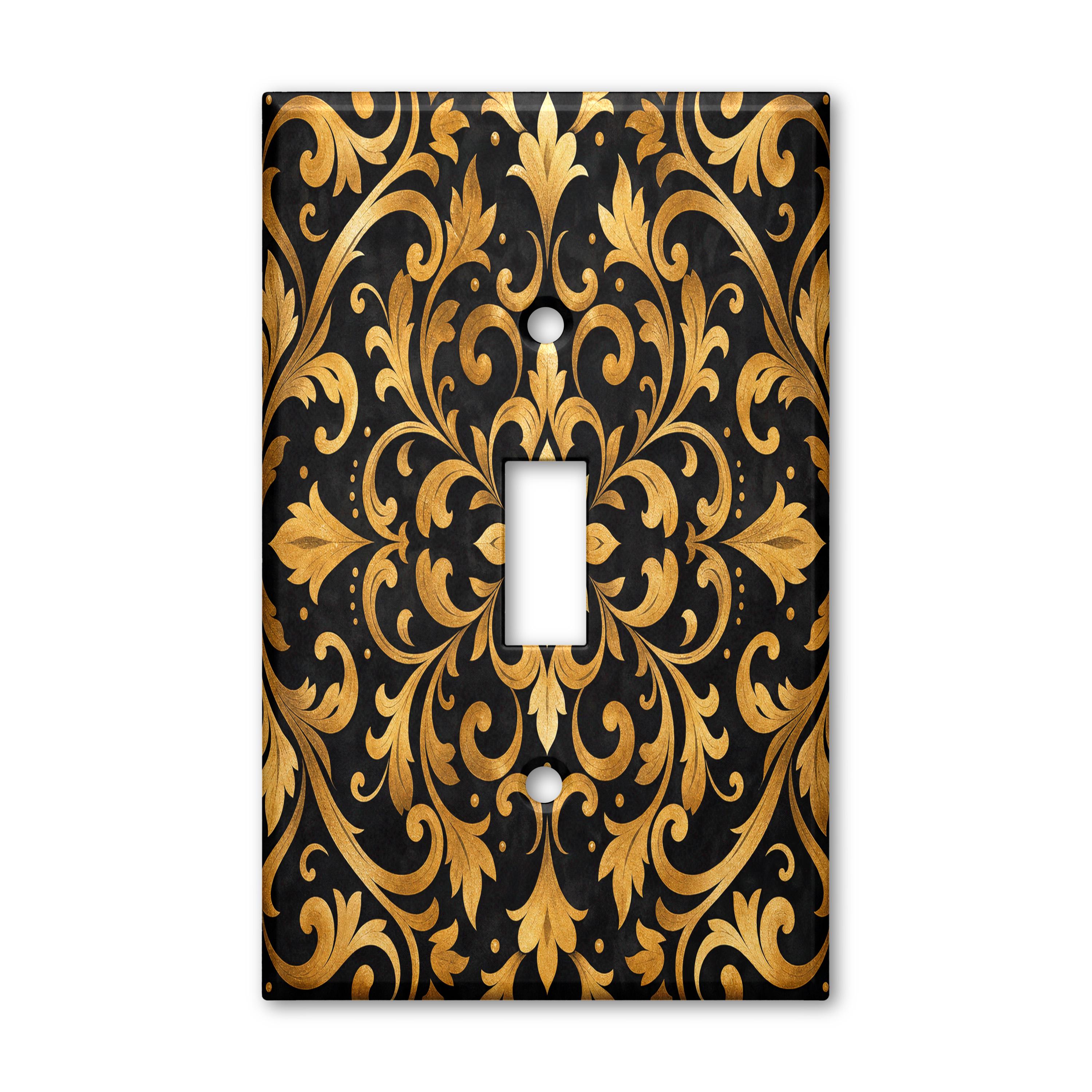 Black Gold Damask Scrollwork Light Switch Plate Cover Ornate Toggle Outlet Wall