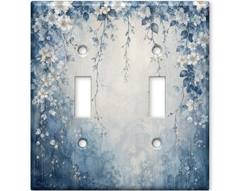 Blue Watercolor Floral Switch Plate Cover, Elegant Hanging Blossom Light Switch Cover, Cottagecore Wall Plate, Vintage Botanical Decor