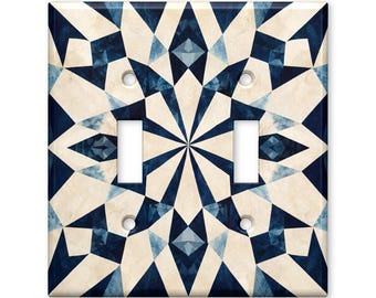 Geometric Starburst Light Switch Cover, Blue Art Deco Switch Plate, Modern Abstract Wall Plate, Navy Gold Home Decor