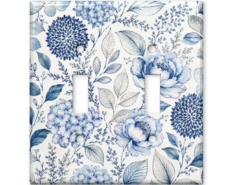 Blue Hydrangea Floral Switch Plate Cover, Chinoiserie Botanical Light Switch Cover, Elegant Blue Flower Wall Plate, Cottagecore Decor