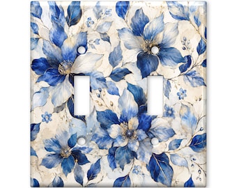 Blue Floral Light Switch Cover, Watercolor Botanical Switch Plate Cover, Elegant Cottagecore Wall Plate, Vintage Blue Flower Decor