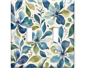 Blue Watercolor Floral Light Switch Cover, Botanical Switch Plate Cover, Cottagecore Wall Plate, Blue Flower Home Decor