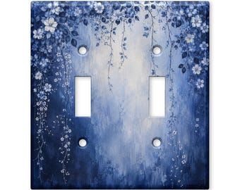 Blue Floral Light Switch Cover, Midnight Botanical Switch Plate, Moody Blue Flower Wall Plate, Cottagecore Home Decor, Elegant Wall Accent