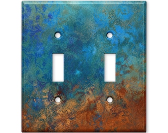Teal Copper Patina Switch Plate Cover, Rustic Abstract Light Switch Cover, Industrial Wall Plate, Modern Farmhouse Home Decor