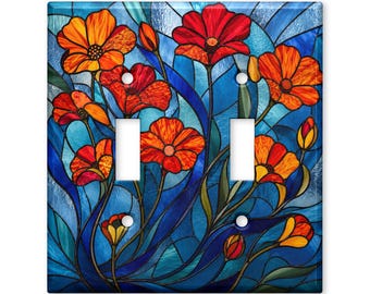 Stained Glass Floral Light Switch Cover, Art Nouveau Switch Plate Cover, Botanical Wall Plate, Decorative Home Decor