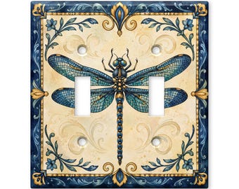 Blue Dragonfly Switch Plate Cover, Art Nouveau Light Switch Cover, Vintage Botanical Wall Plate, Cottagecore Home Decor