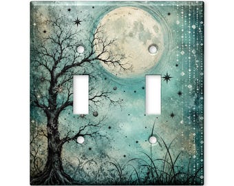 Moonlit Tree Switch Plate Cover, Celestial Moon Light Switch Cover, Mystical Night Sky Wall Plate, Gothic Nature Home Decor