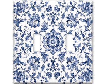 Blue White Floral Light Switch Cover, Chinoiserie Switch Plate Cover, Vintage Botanical Wall Plate, French Country Home Decor