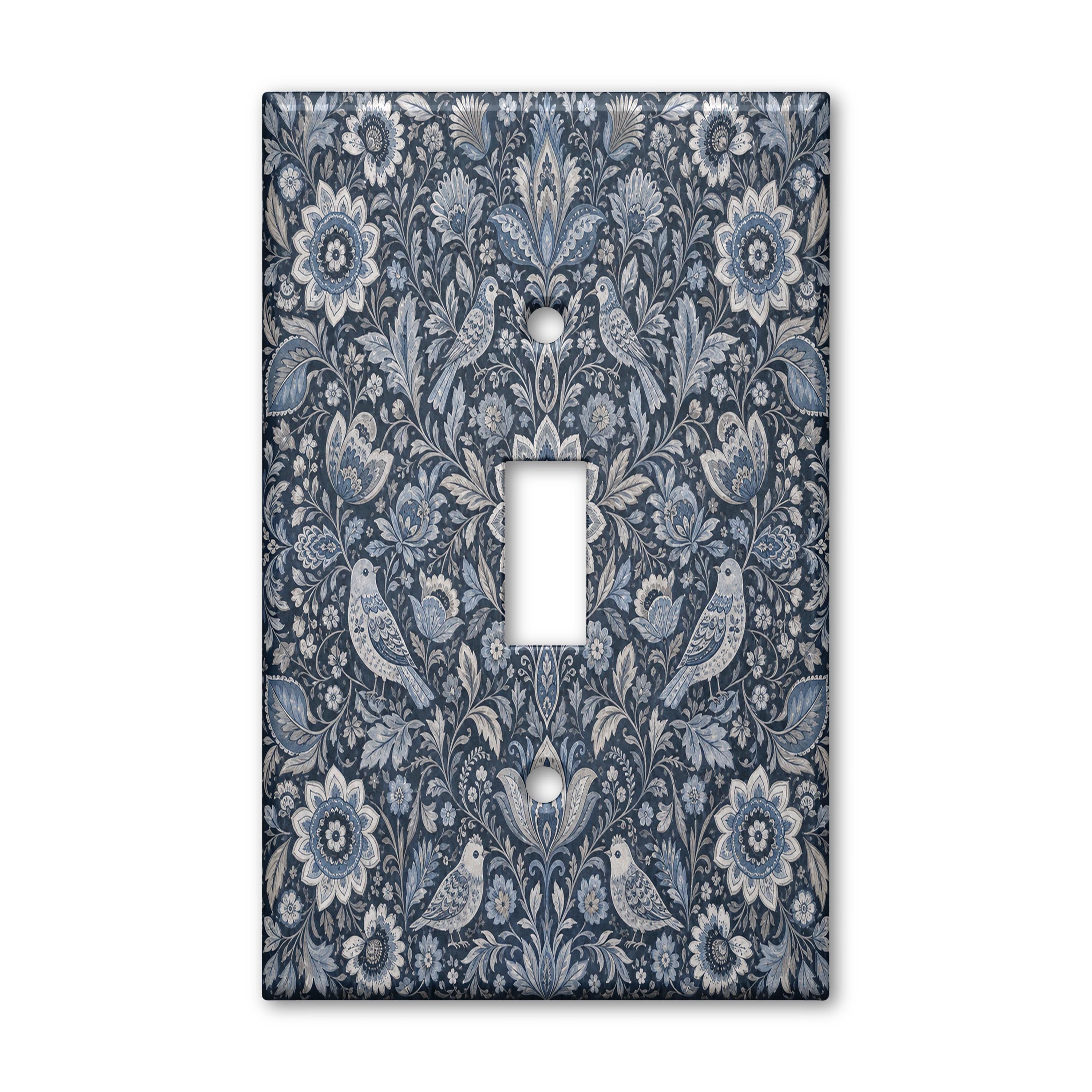 Blue Gray Floral Damask Light Switch Plate Cover, Shabby Chic Decor, Bedroom