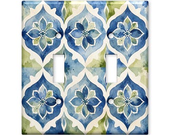Blue Watercolor Tile Light Switch Cover, Mediterranean Switch Plate Cover, Moroccan Wall Plate, Coastal Kitchen Home Decor