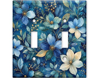Blue Floral Light Switch Cover, Botanical Switch Plate Cover, Cottagecore Wall Plate, Navy Blue Flower Decor, Elegant Home Accent