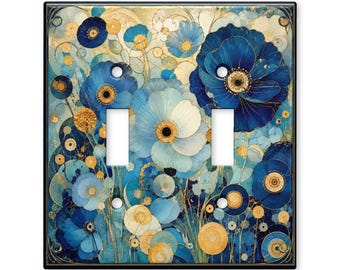 Blue Floral Art Nouveau Switch Plate Cover, Elegant Botanical Light Switch Cover, Navy Gold Wall Plate, Vintage Floral Home Decor