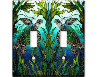 Sea Turtle Stained Glass Switch Plate Cover, Coastal Ocean Light Switch Cover, Beach House Wall Plate, Nautical Home Decor