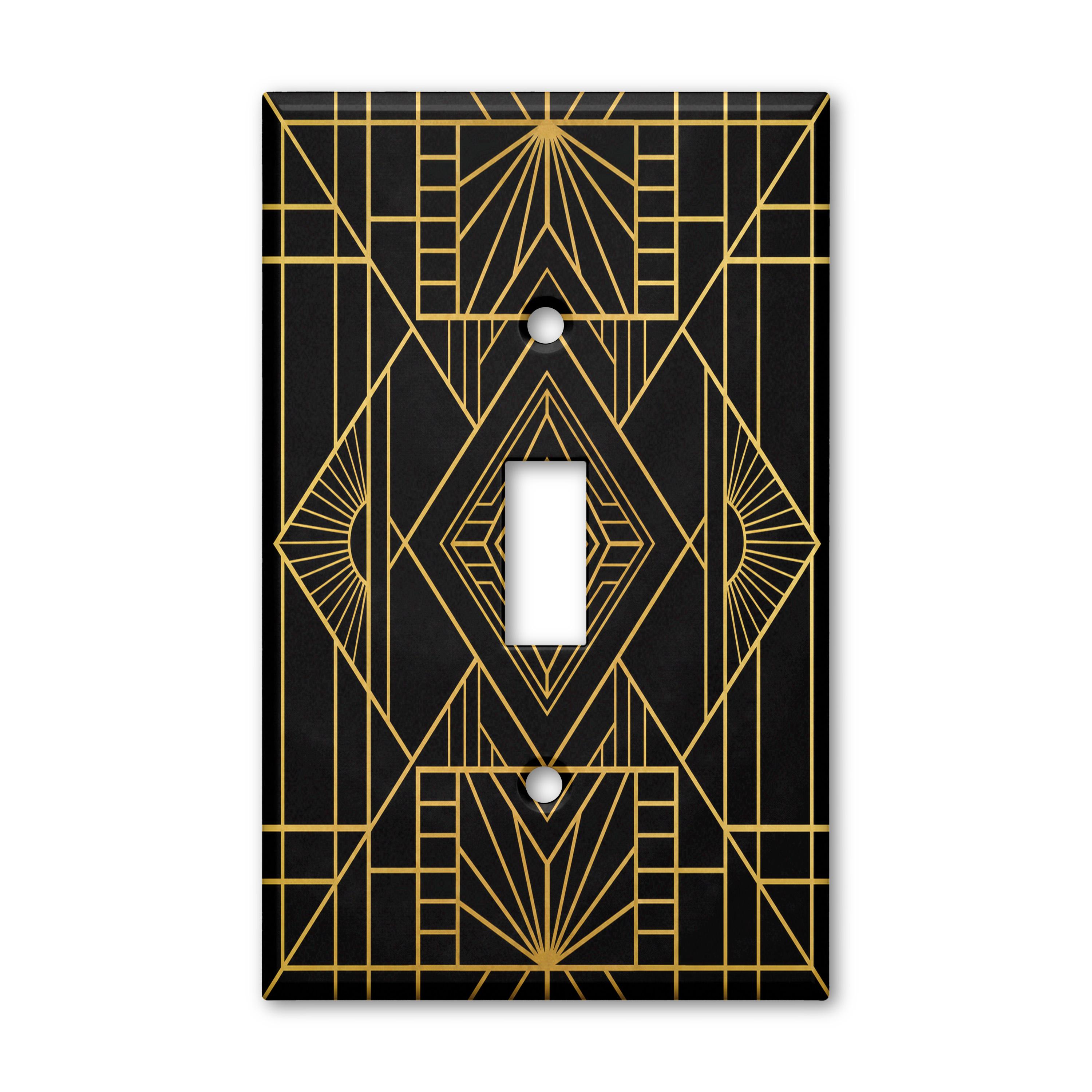 Black Gold Geometric Deco Grid Light Switch Plate Cover Decorative Toggle Outlet