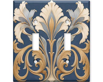 Art Nouveau Light Switch Cover, Blue Gold Floral Switch Plate, Elegant Vintage Wall Plate, Luxury Home Decor
