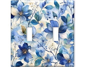 Blue Watercolor Floral Light Switch Cover, Botanical Flower Switch Plate Cover, Cottagecore Wall Plate, Elegant Blue Home Decor