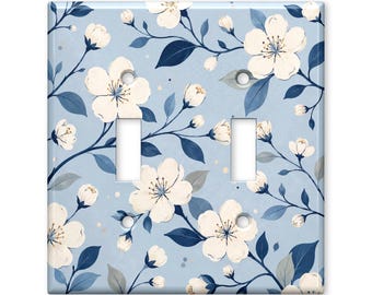 Blue Cherry Blossom Light Switch Cover, Floral Switch Plate Cover, Spring Blossom Wall Plate, Cottagecore Home Decor