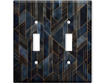 Navy Blue Art Deco Light Switch Cover, Gold Geometric Switch Plate Cover, Modern Wall Plate, Luxury Home Decor