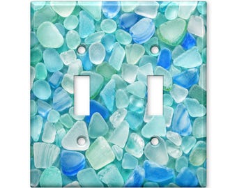 Blue Green Sea Glass Switch Plate Cover, Coastal Beach Light Switch Cover, Ocean Glass Wall Plate, Nautical Home Decor