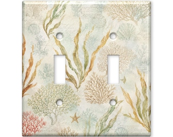 Coastal Coral Seaweed Switch Plate Cover, Beach Cottage Light Switch Cover, Ocean Botanical Wall Plate, Nautical Home Decor