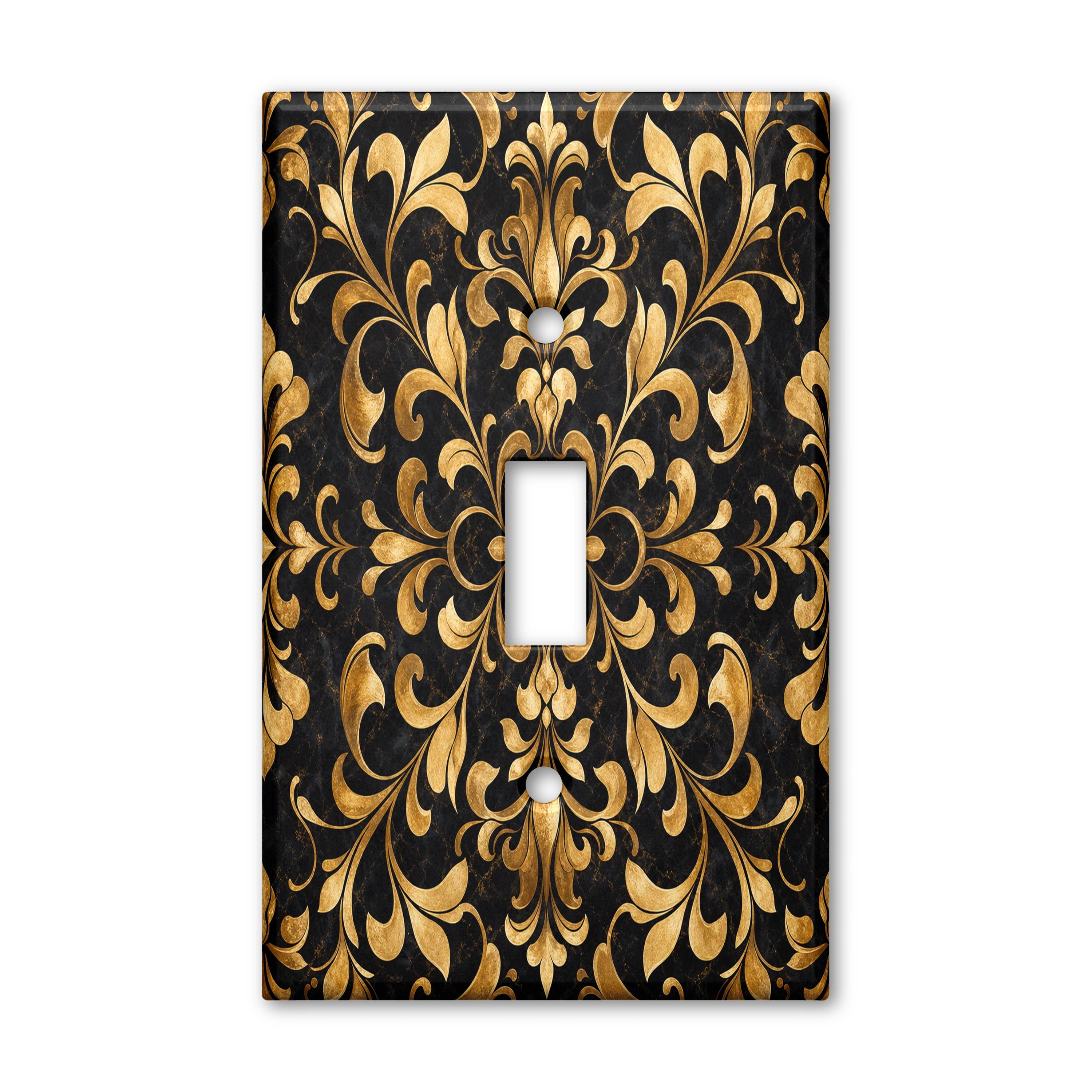 Black Gold Damask Scroll Light Switch Plate Cover Ornate Toggle Outlet GFCI Wall