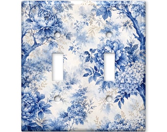 Blue Chinoiserie Floral Light Switch Cover, Elegant Peony Hydrangea Switch Plate, Vintage Botanical Wall Plate Decor