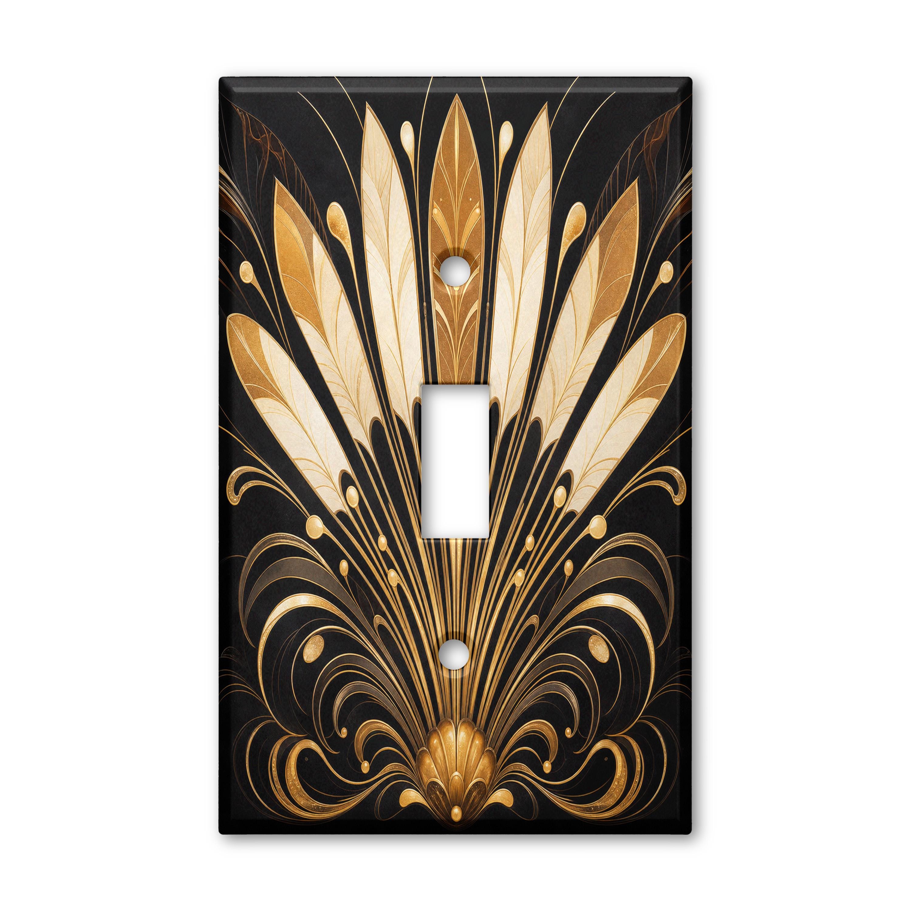 Black Gold White Tall Leaf Fan Light Switch Plate Cover Botanical Toggle Outlet