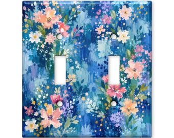 Blue Watercolor Floral Light Switch Cover, Wildflower Switch Plate Cover, Cottagecore Wall Plate, Botanical Home Decor