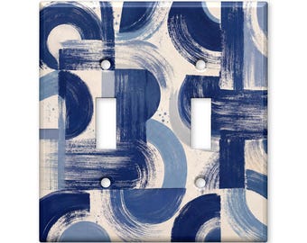 Blue Abstract Geometric Switch Plate Cover, Modern Brushstroke Light Switch Cover, Contemporary Wall Plate, Minimalist Home Decor