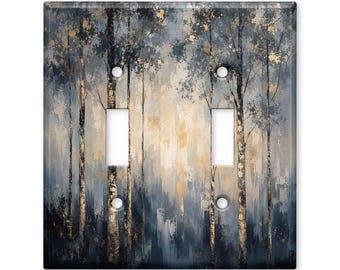 Misty Birch Forest Light Switch Cover, Moody Woodland Switch Plate, Blue Gray Tree Wall Plate, Rustic Nature Home Decor