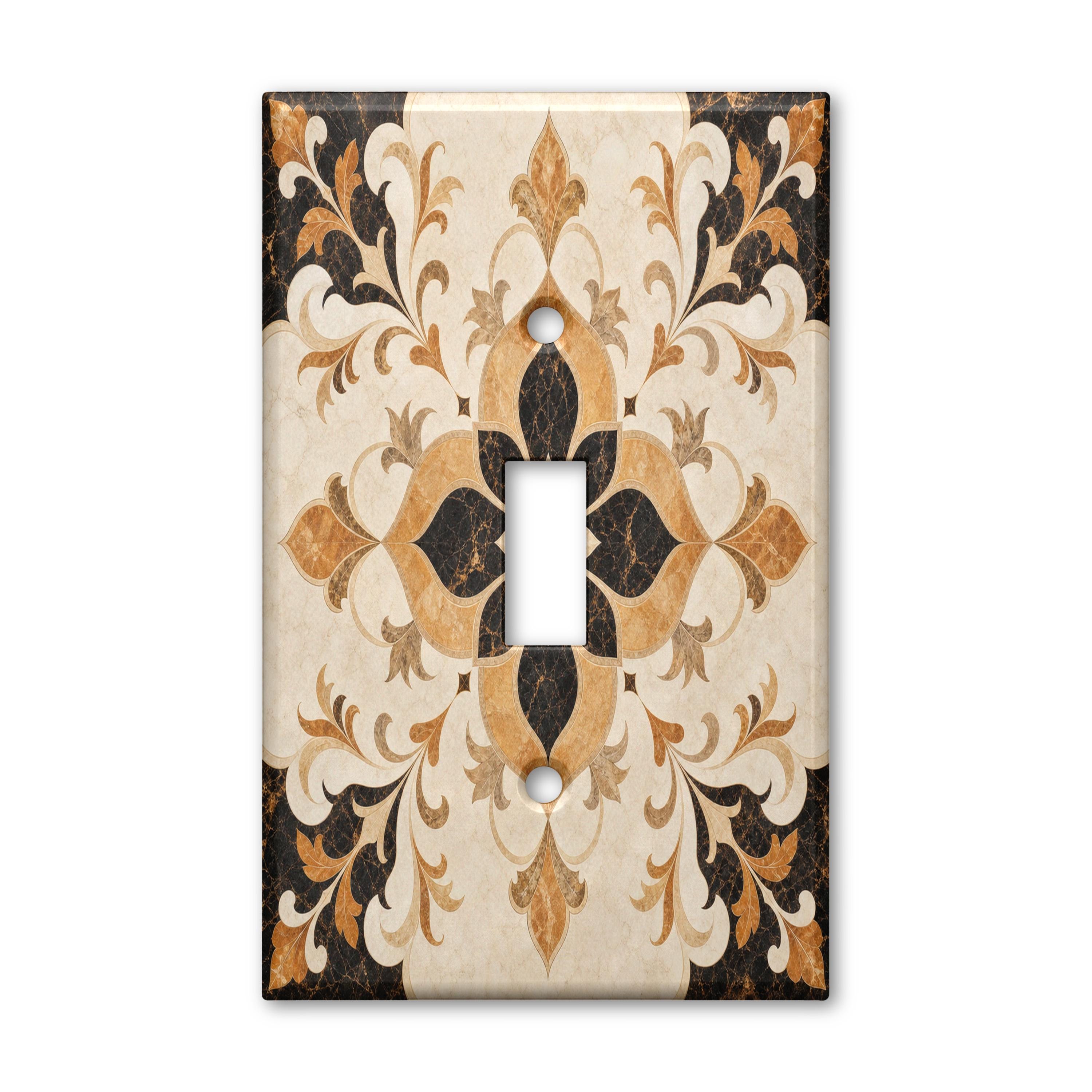 Black Gold Cream Damask Light Switch Plate Cover Floral Toggle Outlet GFCI Wall