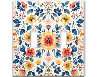 Colorful Floral Switch Plate Cover, Folk Art Light Switch Cover, Botanical Wall Plate, Cottagecore Floral Home Decor