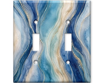 Blue Abstract Marble Light Switch Cover, Ocean Resin Art Switch Plate, Coastal Wave Wall Plate, Modern Blue Gold Home Decor