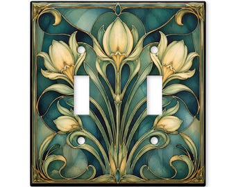 Art Nouveau Floral Switch Plate Cover, Vintage Lily Light Switch Cover, Botanical Wall Plate, Elegant Green Home Decor