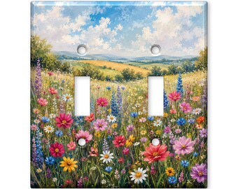 Impressionist Wildflower Meadow Light Switch Cover Plate, Scenic Countryside Landscape Wall Switch Cover, Botanical Cottage Decor